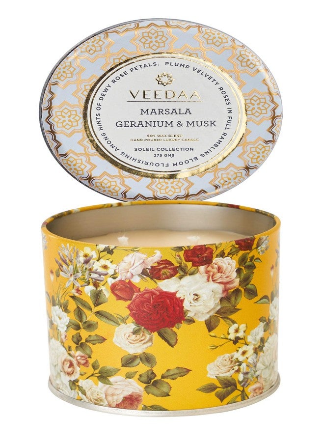 VEEDAA Marsala Geranium & Musk Mason Tin Soy Wax Scented Candle (Burns 25 Hours) - Image 2